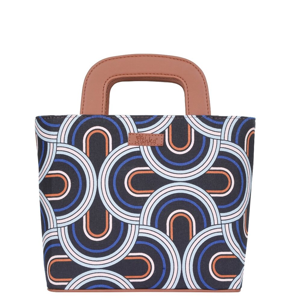 Handcrafted Fabric Top Handle Bag in Abstract Print for Women, Satchel Handbag